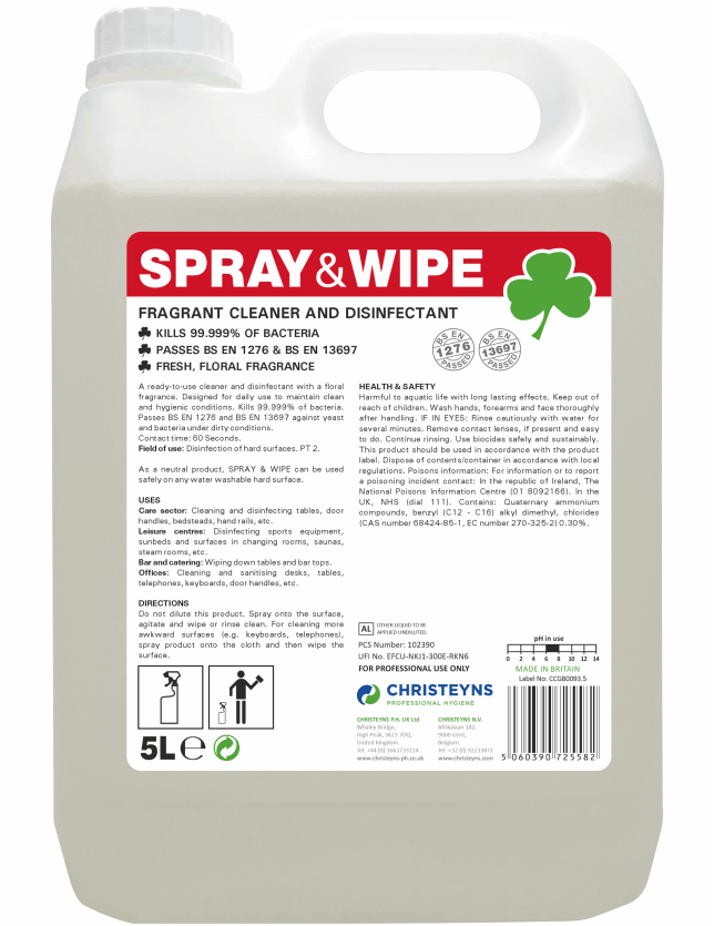 Clover Spray & Wipe, Fragrant Cleaner & Disinfectant 5L