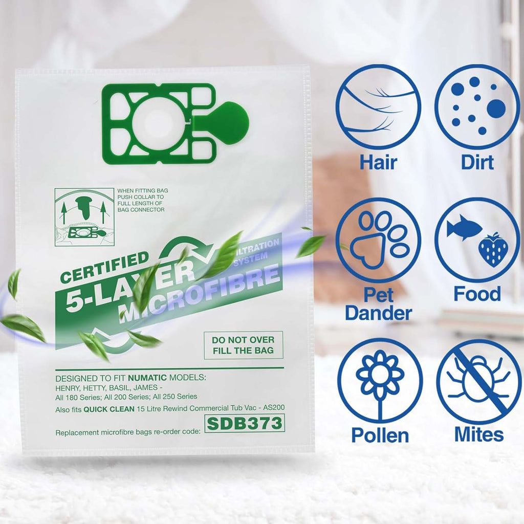 Numatic Microfibre Vac Bags, Henry etc. Pack 10